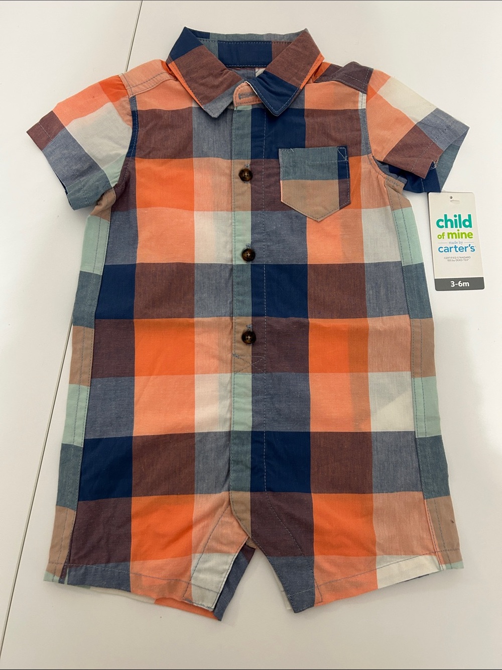 Orange & Blue Plaid Short-Sleeve Romper